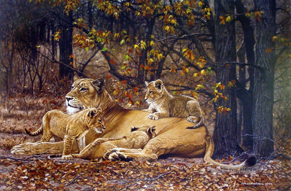 lioness and cubs Oil Paintings
